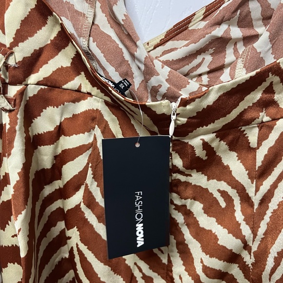 FASHIONNOVA brown striped animal print satin romper - Picture 5 of 5